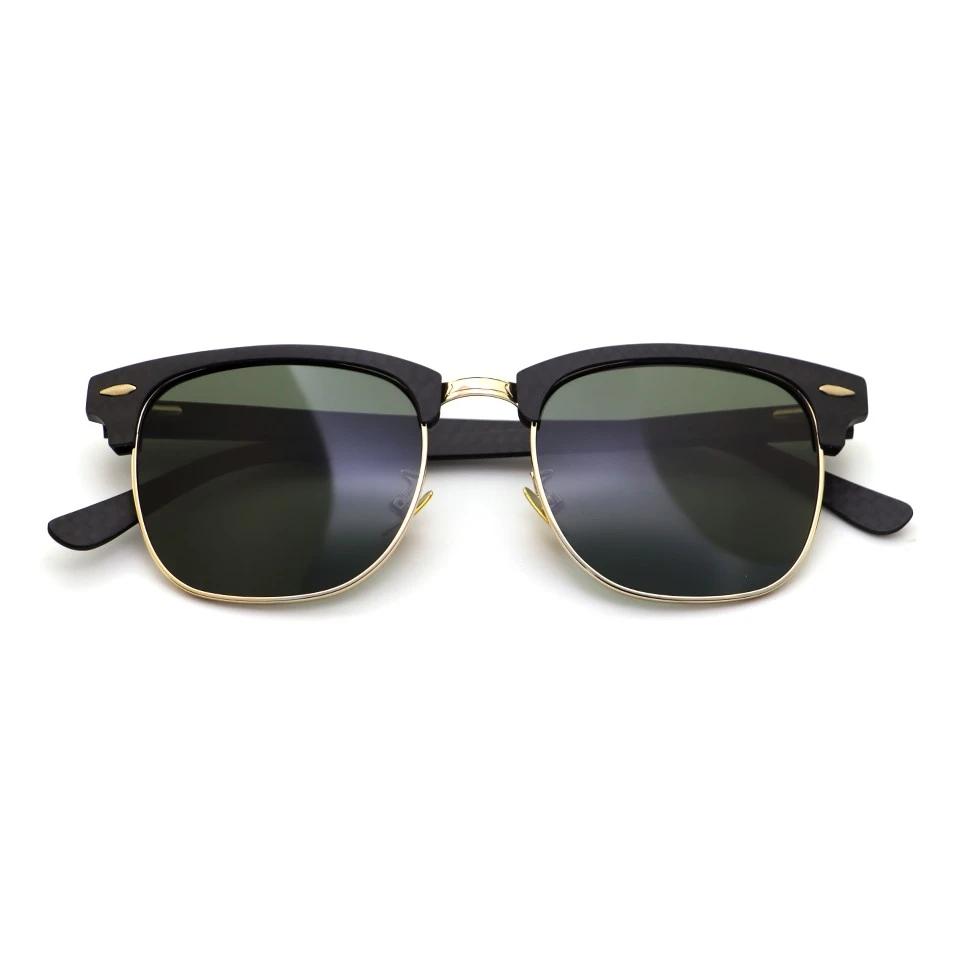 Front view of semi-rimless carbon fiber sunglasses with G15 green polarized lenses Front view of semi-rimless carbon fiber sunglasses with G15 green polarized lenses